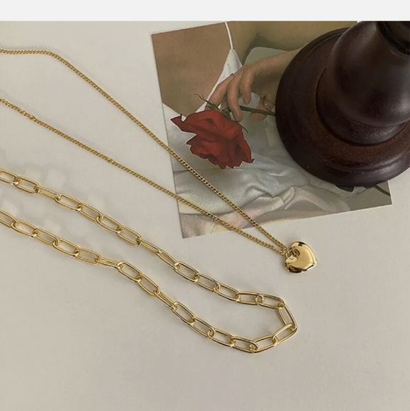 Double Layer Gold Tone Heart Necklace - Picture 10 of 11
